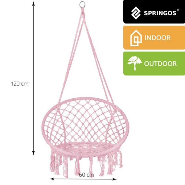 Springos® Hængekøje med frynser – Havegyngestol i makramé-design - Pink Rosa