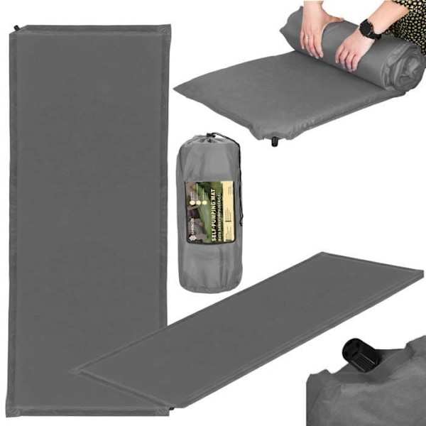 Självuppblåsande madrass - SPRINGOS - 50 x 180 cm - 1 ventil - Ultra lätt - Transportväska Grå