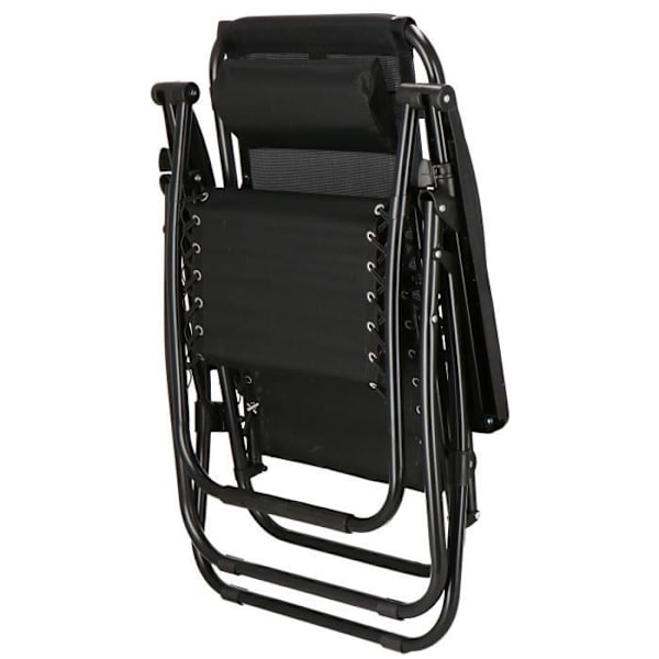 Chaise Longue - SPRINGOS® - Käännettävä - Musta - Säädettävä - Juomapukki mukana Svart