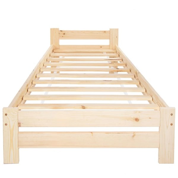 Lit simple - Springos - 90 x 200 cm - Massivt træ - Integreret sengegavl - Lamelbund Naturlig