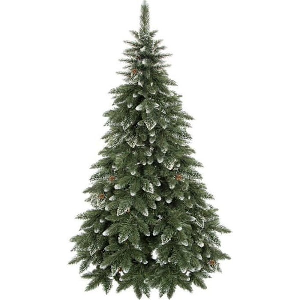 Konstgjord julgran - SPRINGOS - 150 cm - Konstgjord snö - Äkta kottar - PVC Grön - Vit
