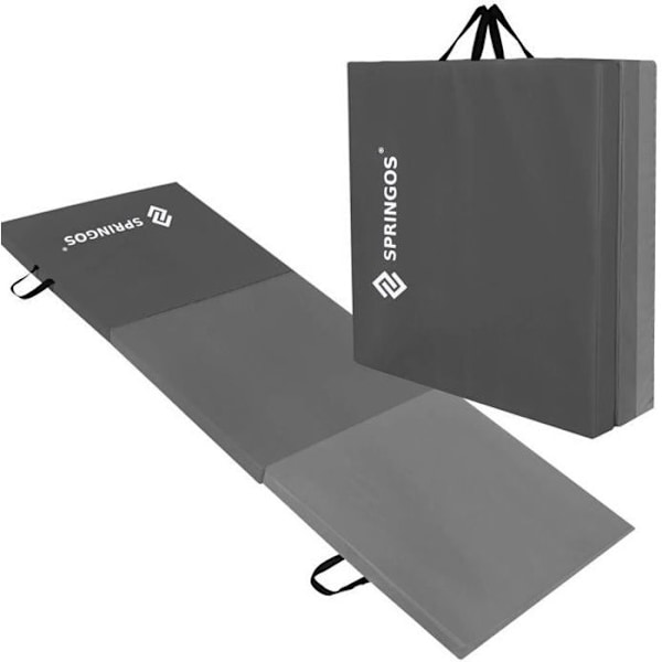 Fitnessmåtte - SPRINGOS - 180x60x5,5 cm - Grå - Bærehåndtag - Vandtæt Grå