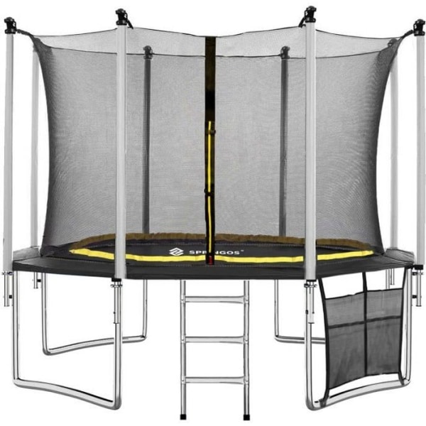SPRINGOS® studsmatta för barn och vuxna Rund Ø 430 cm med skyddsnät och stege