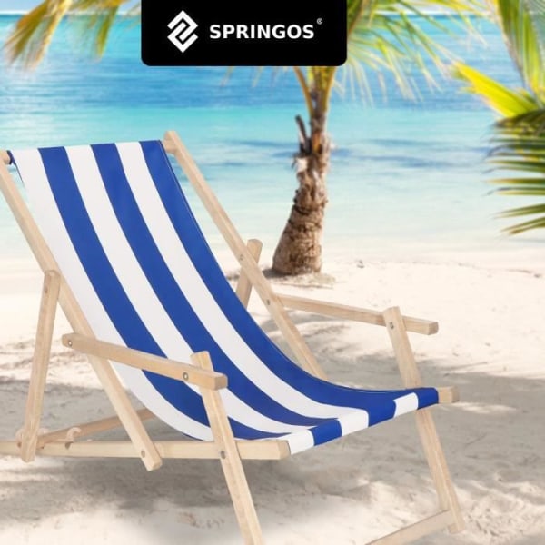 SPRINGOS® Trädgårdssäng Vikbar träsäng med armstöd Blå vit