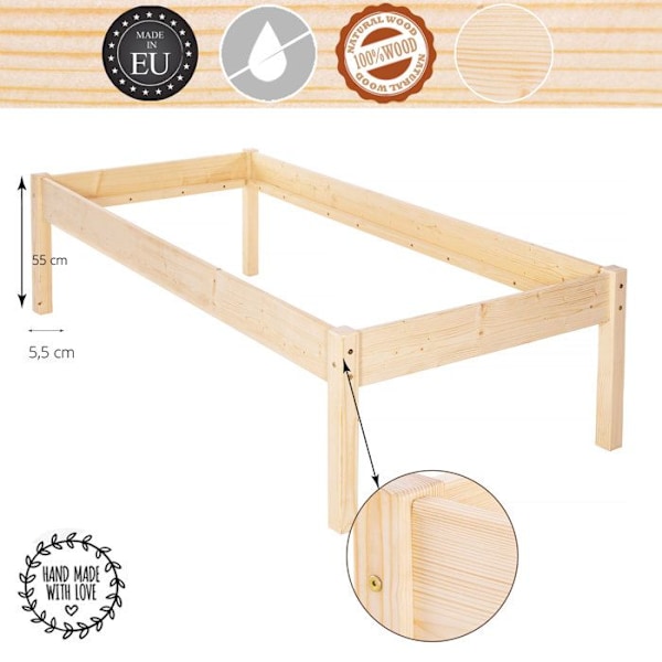 Sängram - Springos - Sängram - Höjd 55 cm - Nålholts trä - 90 x 200 cm naturlig