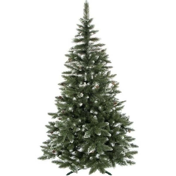 Konstgjord julgran - SPRINGOS - 220 cm - Konstgjord snö - Äkta kottar - PVC Grön - Vit