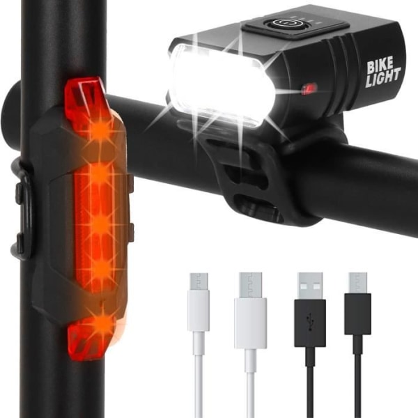 SPRINGOS® Bike Light Kit - Fram och Bak - USB Uppladdningsbar - Svart Svart