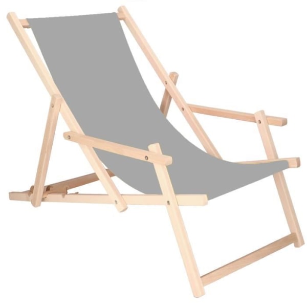 SPRINGOS® Garden Deckchair Taitettava puinen lepotuoli käsinojilla Grå