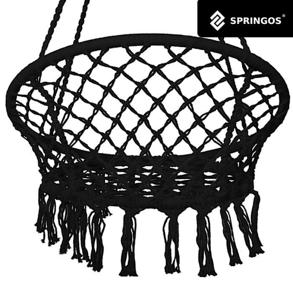 Springos® Hængekøje med frynser - Hængebænk til haven i makramé-design - Sort Svart