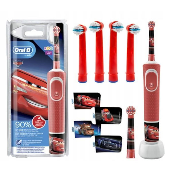 Elektrisk tandborste - Oral-B - Kids 100 Bilar - barn 3 år och äldre - 4 munstycken inkluderade