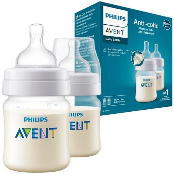 LOT med 2x PHILIPS AVENT SCY100/02 KLASISKA FLASKOR 125ML ANTI-KOLIK 0M+