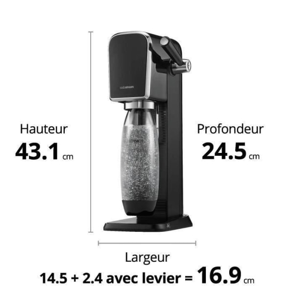 SodaStream ART Mousserande vattenbryggare | Förpackning 1 1L Diskmaskin kompatibel flaska + 1 60L Clip-on Gas Refill - Svart