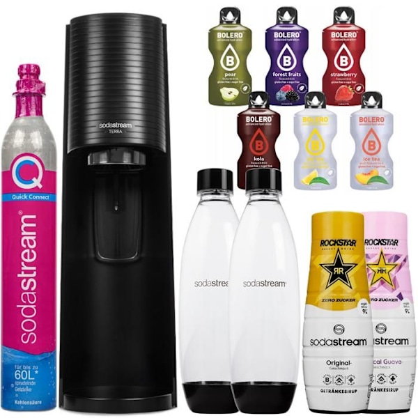 Sodamaskin - SodaStream - Terra - Svart - 2 flaskor - 2 Rockstar-sirap - 1L per flaska Svart