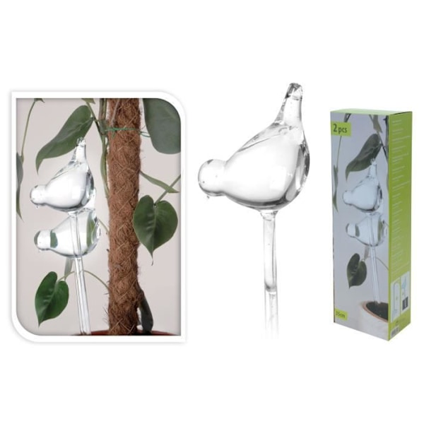 Vattendispenser för växt - Glasfågelmodell 6x10x36 cm - Set om 2 Transparent