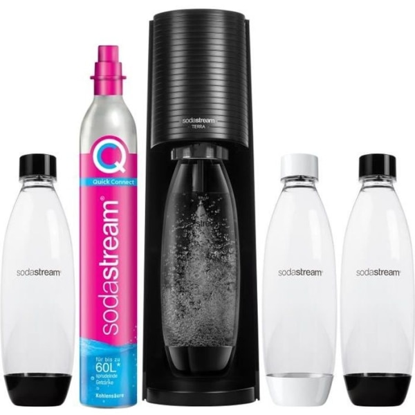 SodaStream Terra Black set med 1 flaska + 2 vita och svarta säkringsflaskor