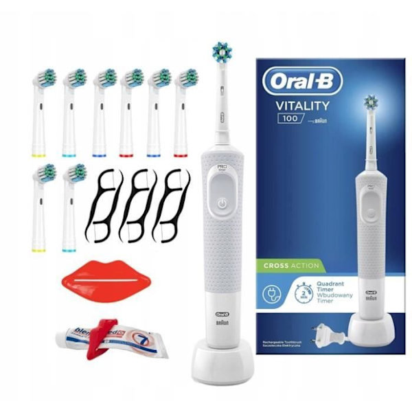 Elektrisk tandborste - Oral B - Vitality 100 CrossAction - 5 munstycken - 7600 svängningar per minut Vit