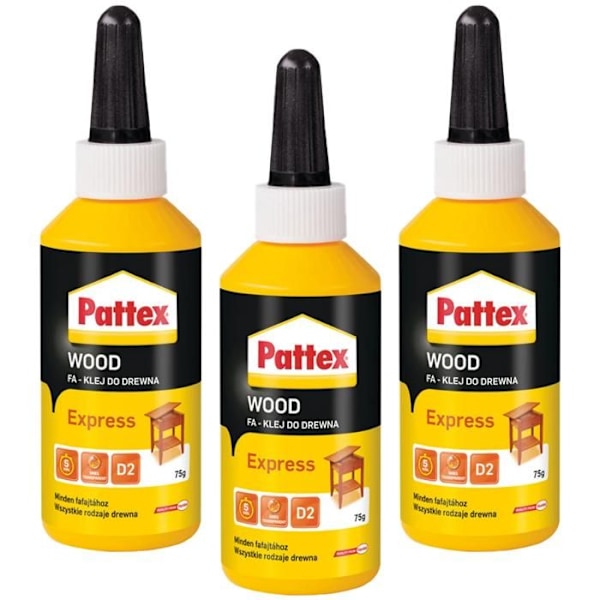Trälim - PATTEX - Express - 3 tuber om 75g - Snabbtorkande - Färglös efter härdning