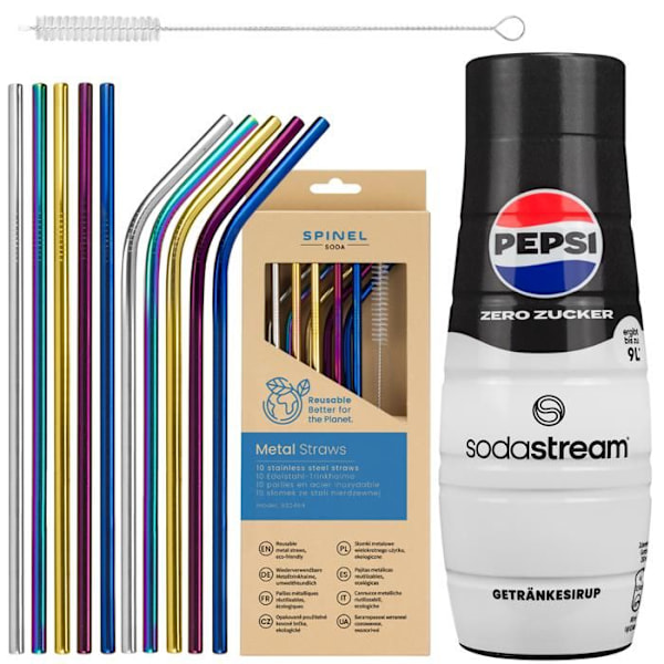 SodaStream Pepsi Max sirap + SpinelSoda metall sugrör x10