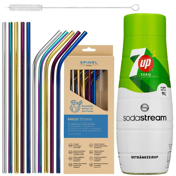 Sirap för SodaStream 7UP Free Zero Sugar + SpinelSoda metallstrån x10
