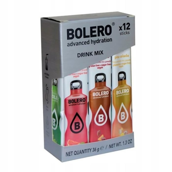 Förpackning med 12 Bolero Party Mix-påsar för Sodastream