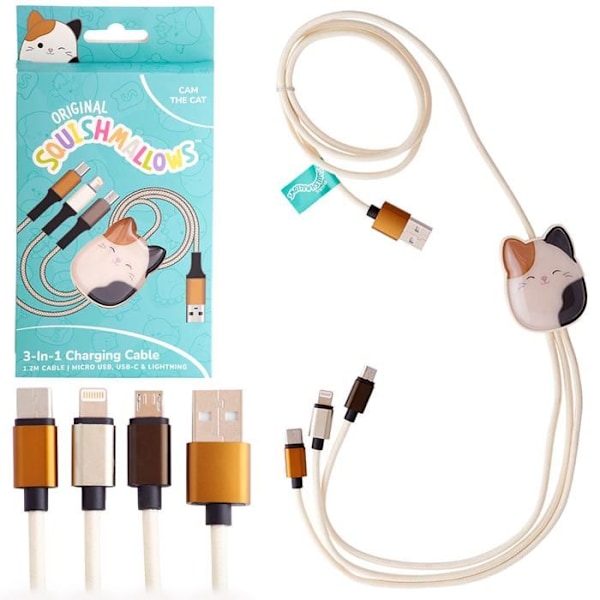 Cat Pattern 3-in-1 USB-C Micro USB Lightning-laddningskabel