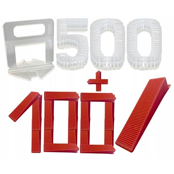 Plattnivelleringssystem - Ej specificerat - 500x Klipp 1,0 mm - 100x Kil - Plast - 5 till 12 mm