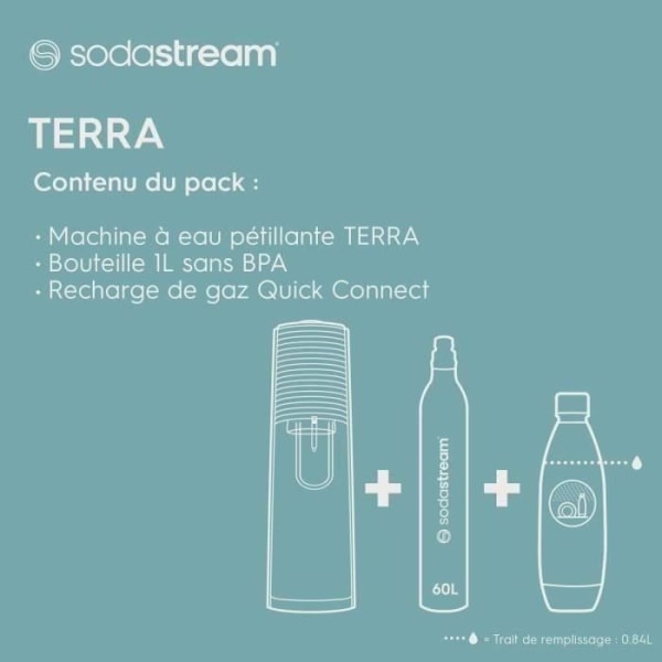 SODASTREAM TERRA Vit läskmaskin - Quick Connect cylinder - 1L diskmaskinskompatibel flaska Vit