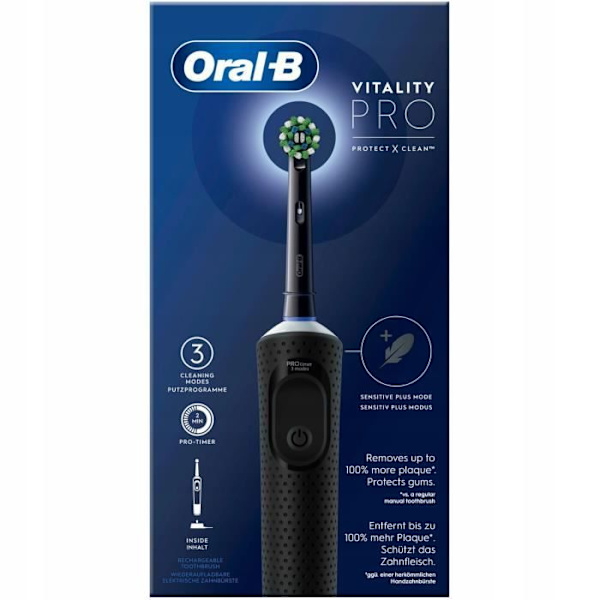 Elektrisk tandborste - Oral-B - Vitality PRO Protect X Clean - 3 lägen - Timer - 8 borsthuvuden Svart