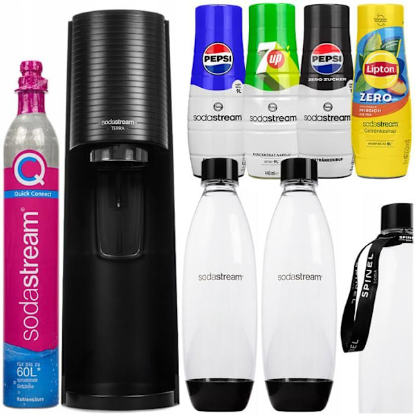 SodaStream Terra 2 flaskor + 4 Pepsi 7UP Lipton sirap