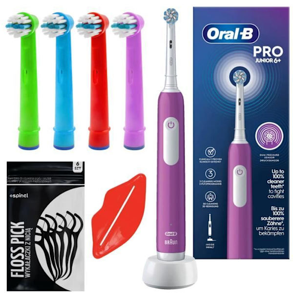 Oral-B Junior Pro lila tandborste + 4 EB-10A färgersättningsspetsar.
