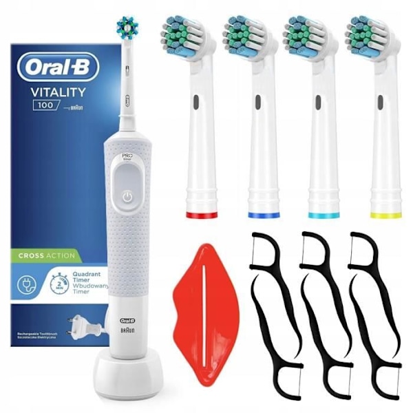 Elektrisk tandborste - Oral-B - Vitality 100 Vit - 4 ersättningsborstar - Tands bleaching