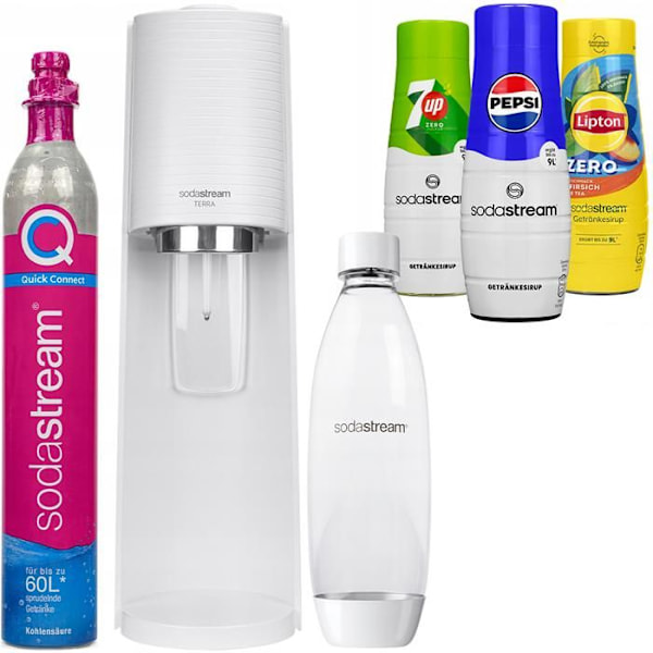 SodaStream Terra White 1 flaska + 3 Pepsi 7UP Lipton siraper