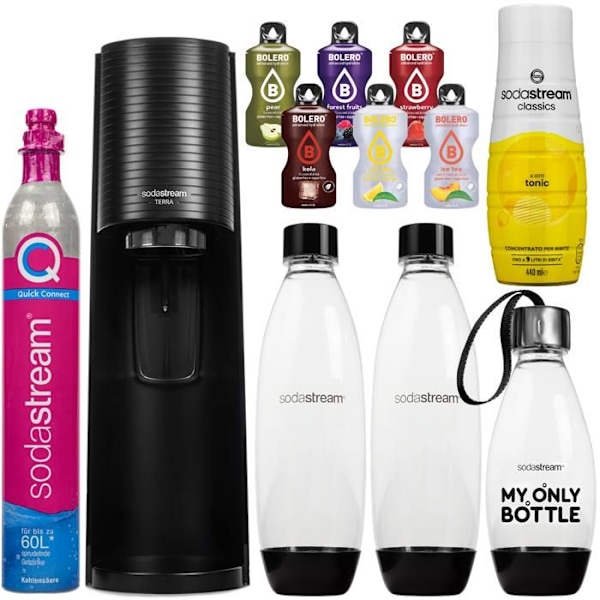 SodaStream Terra Black saturator + 3 flaskor + SodaStream Tonic sirap 440ml + bolero