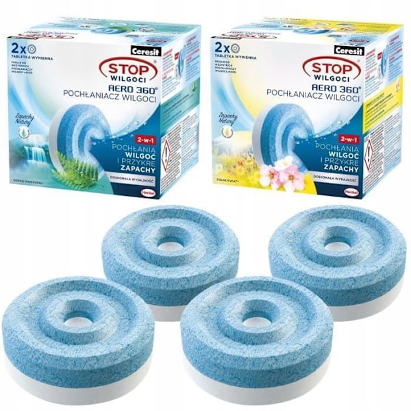 Ceresit Aero 2x vattenfallsdoftande tabletter och 2x blomdoftande pellets