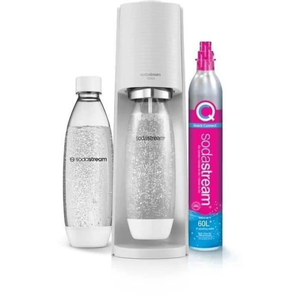 Soda- och kolsyrad vattentillverkare SODASTREAM - TERRA Vit - 2 flaskor som är diskmaskinssäkra - 1 gaspatron 60L Vit