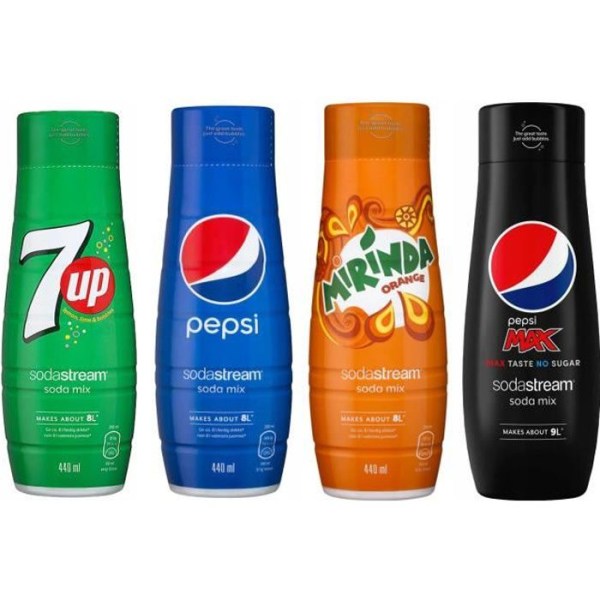 SodaStream Siraps - SodaStream - 4 flaskor - 440 ml - 7UP, PEPSI, MIRINDA, PEPSI MAX