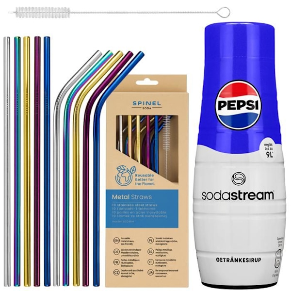 SodaStream Pepsi sirap + SpinelSoda metall sugrör x10
