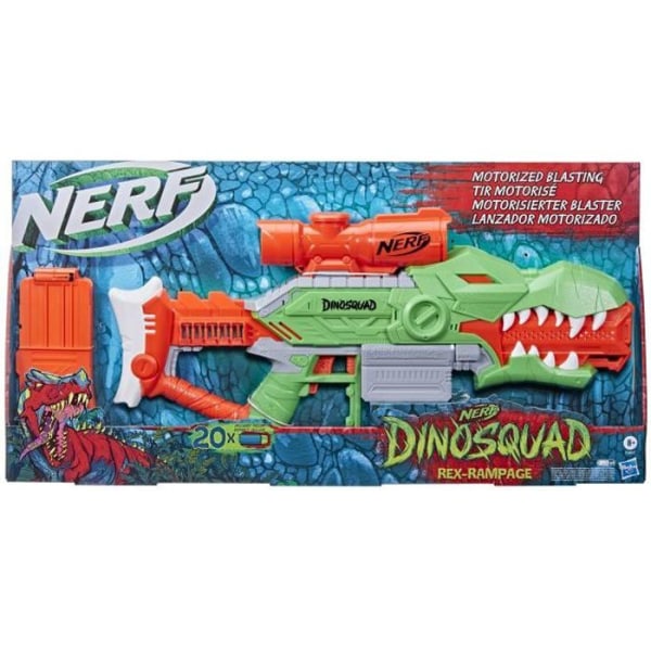 NERF - DinoSquad - Motoriserad Rex Blaster -Rampage - 10-dartsmagasin - 20 NERF-dart - - Tyrannosaurushud