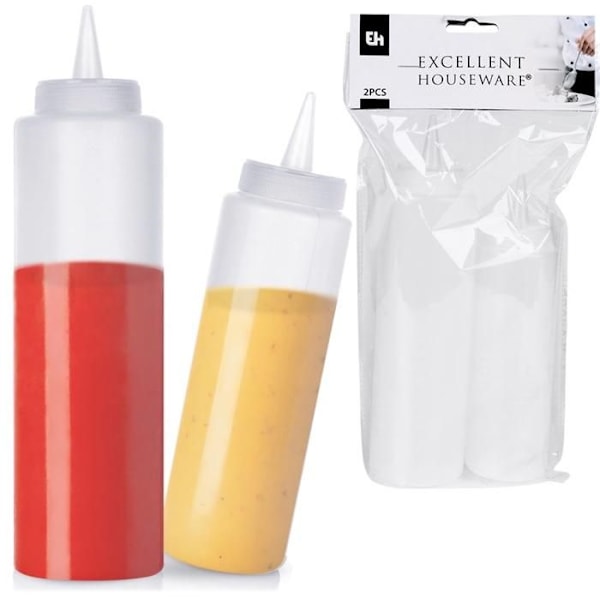 Såsflaska - Icke specificerad - 2 stycken - 500 ml och 250 ml - Plast av hög kvalitet - Vit
