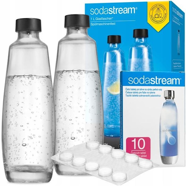 SodaStream Glasflaskor - DUO - 1 Liter - 2 Flaskor + 10 Rengöringstabletter - Transparent Transparent
