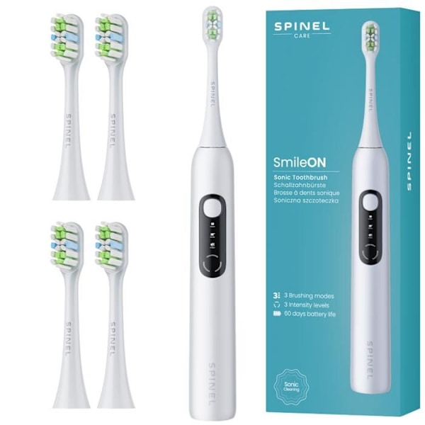 Borsttand SpinelCare SmileOn White + 4 vita munstycken Vit