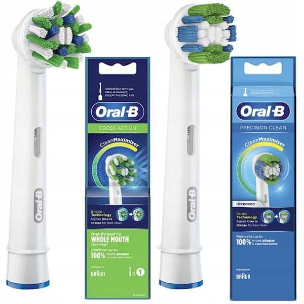 2x Oral-B CrossAction EB50AB + Oral-B Precision Clean EB20RB Clean Maximizer tandborstspetsar