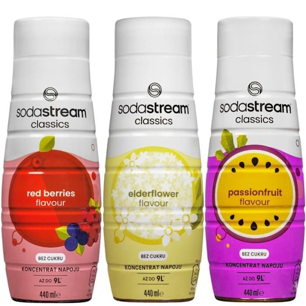 3x SodaStream Sirap Röda bär Zero 440ml + fläderblom Zero 440ml + Passionsfrukt Zero 440ml