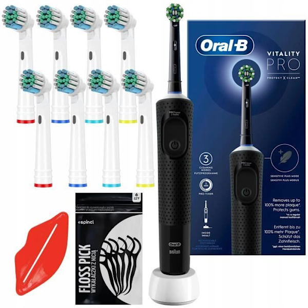 Elektrisk tandborste - Oral-B - Vitality PRO Protect X Clean - 3 lägen - Timer - 8 borsthuvuden Svart