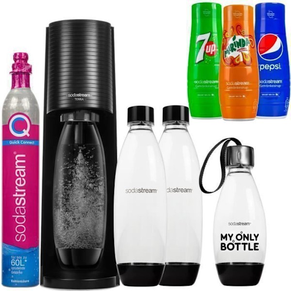Sodamaskin - SodaStream - Terra - Svart - 3 flaskor - 3 siraper - Quick Connect Svart