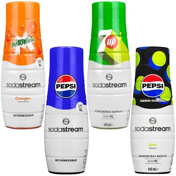 4X SODASTREAM SIRAP PEPSI MIRNIDA 7UP PEPSI LIME KONCENTRAT FÖR KOLSYRINGSMASKIN