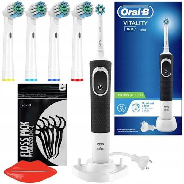 Elektrisk tandborste - Oral-B - Vitality 100 - Set för 2 personer - 4 huvuden - Ställning inkluderad Svart