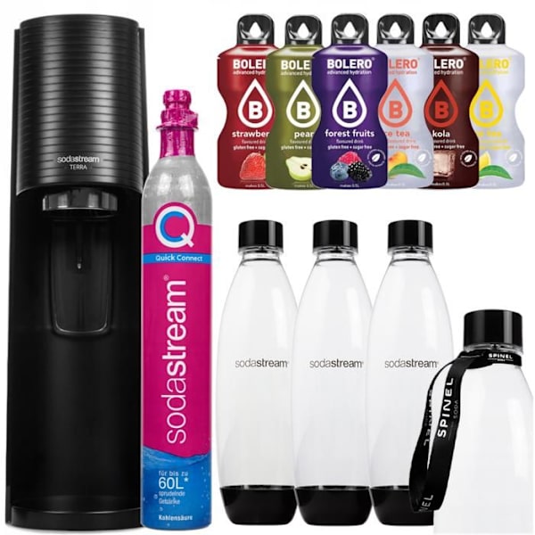 Maskin för läsk - Sodastream - Terra Svart - 3 flaskor - Snap Lock - 1 CO2-cylindrar - 6 smaker utan socker Svart