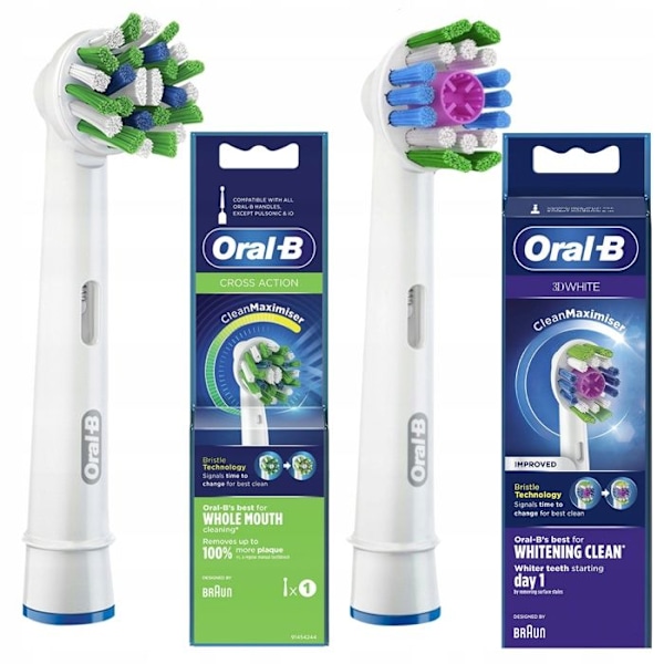 2 Original Oral-B-tips för Cross Action och 3D vita elektriska tandborstar