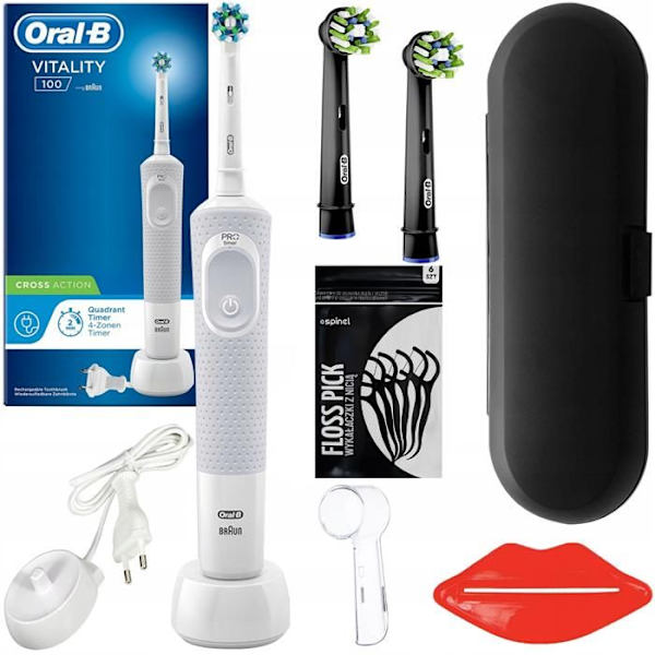 Elektrisk tandborste - Oral-B - Vitality 3D White - 2 CrossAction-huvuden - reseetui - tillbehör